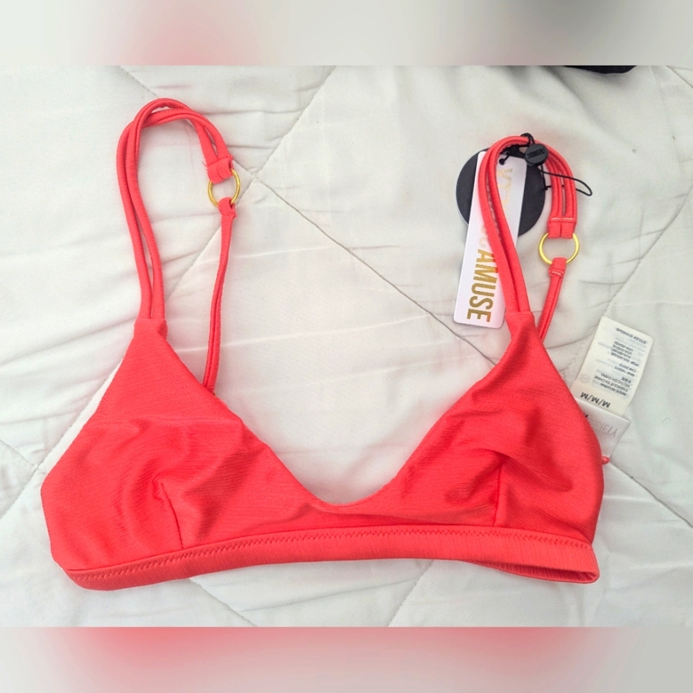 Amuse Society Vibrant Coral Bikini Top Size Medium